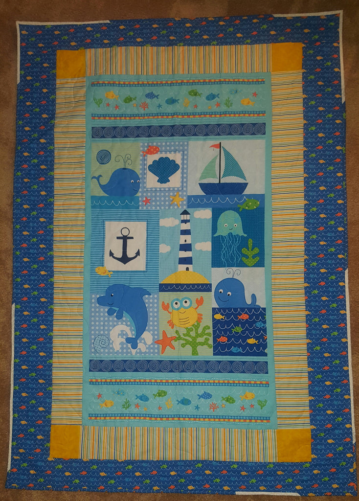 Baby quilt - whales and boats – QuiltsbyCathy